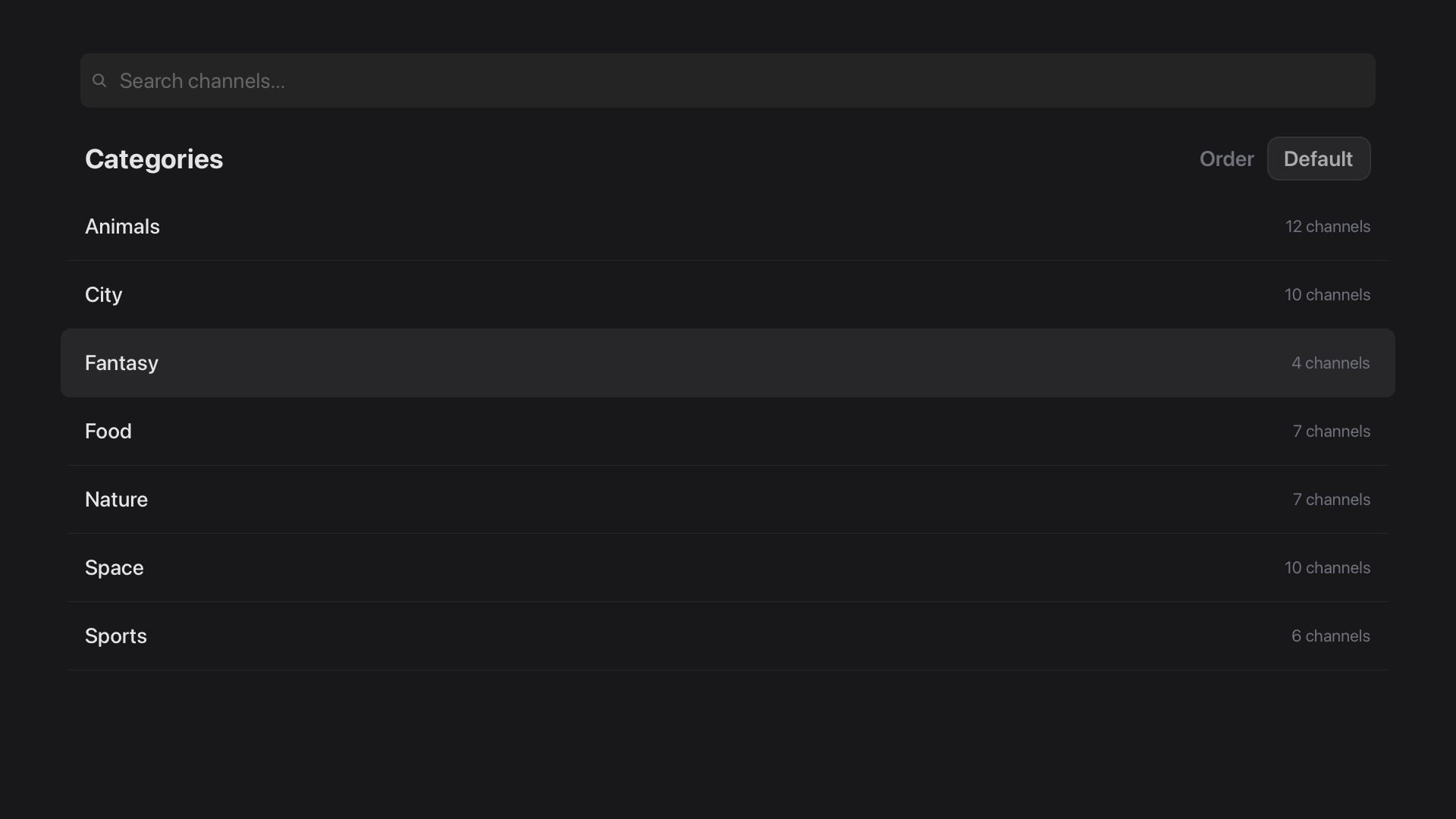 Tuna IPTV channel categories